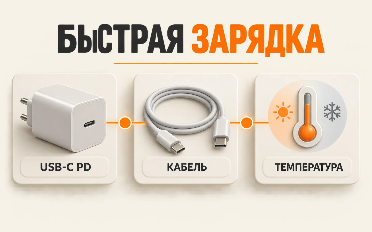 От чего зависит быстрая зарядка iPhone: адаптер USB-C PD, кабель и температура