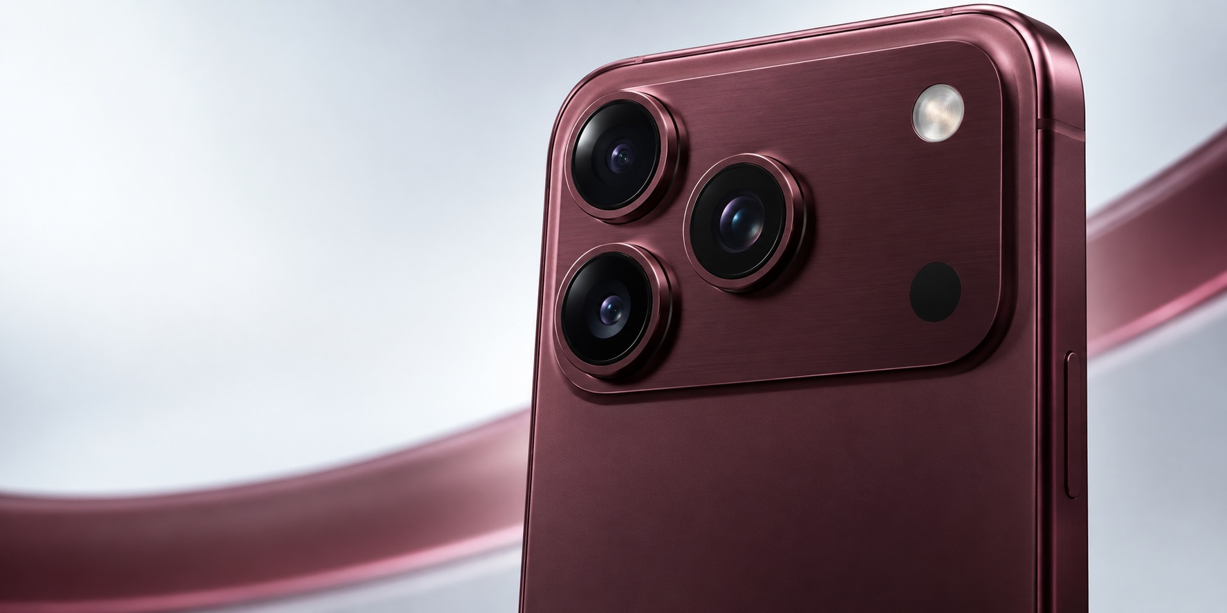 Рекламная иллюстрация камеры iPhone 18 Pro Max в цвете Burgundy